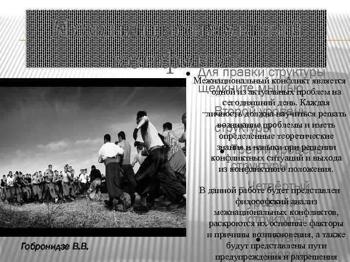Межнациональный конфликт структуры Для правки Гобронидзе В. В. Межнациональный конфликт является щелкните мышью одной