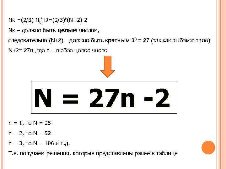 Nк =(2/3) N 0‘-D=(2/3)k(N+2)-2 Nк – должно быть целым числом, следовательно (N+2) – должно