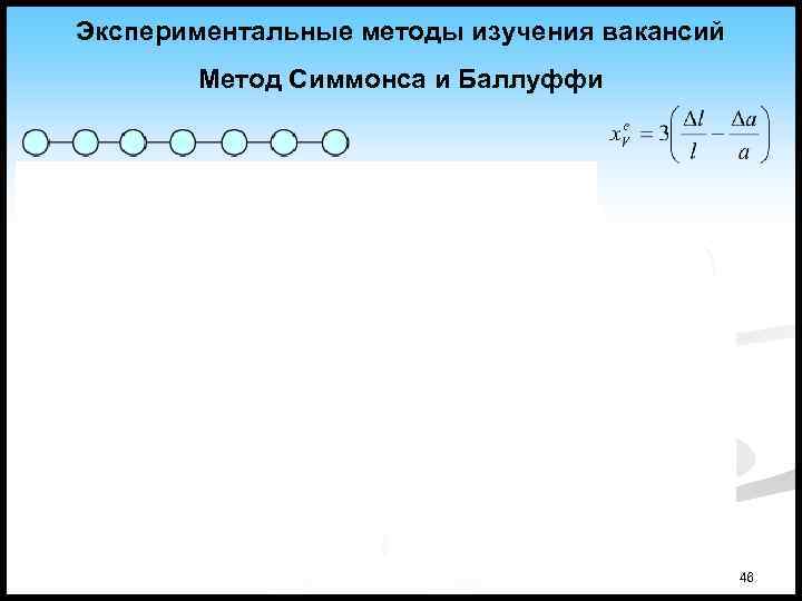 Экспериментальные методы изучения вакансий Метод Симмонса и Баллуффи нагрев 46 