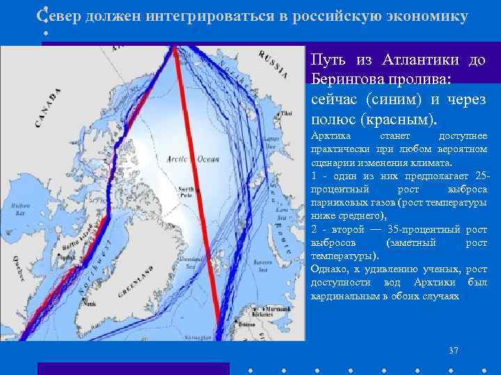 Север должен интегрироваться в российскую экономику Путь из Атлантики до Берингова пролива: сейчас (синим)