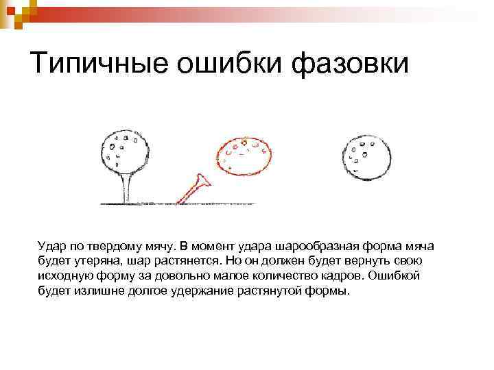 Типичные ошибки фазовки Удар по твердому мячу. В момент удара шарообразная форма мяча будет