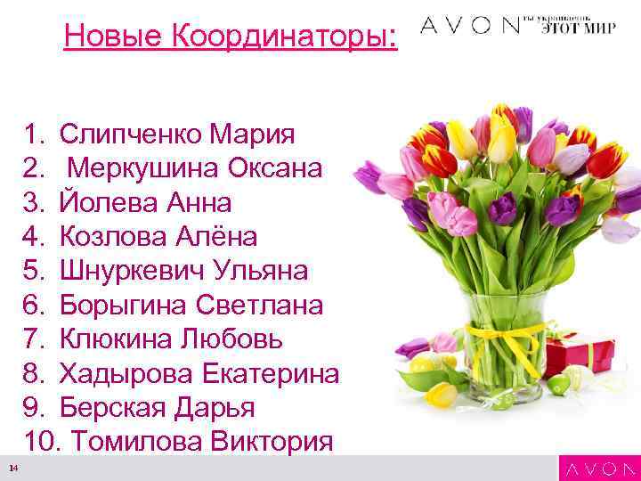 Новые Координаторы: 1. Слипченко Мария 2. Меркушина Оксана 3. Йолева Анна 4. Козлова Алёна