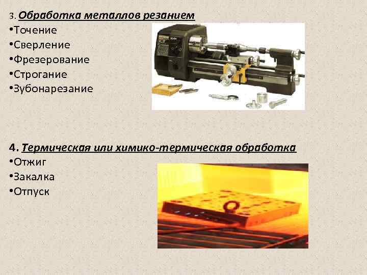 3. Обработка металлов резанием • Точение • Сверление • Фрезерование • Строгание • Зубонарезание