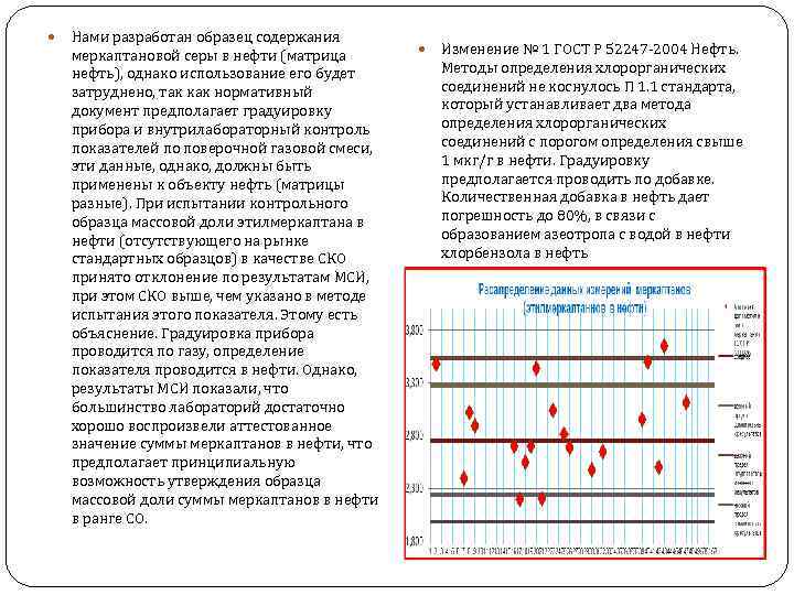  Нами разработан образец содержания меркаптановой серы в нефти (матрица нефть), однако использование его