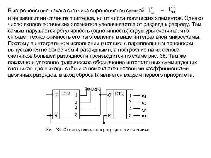 Быстродействие такого счетчика определяется суммой + и не зависит ни от числа триггеров, ни