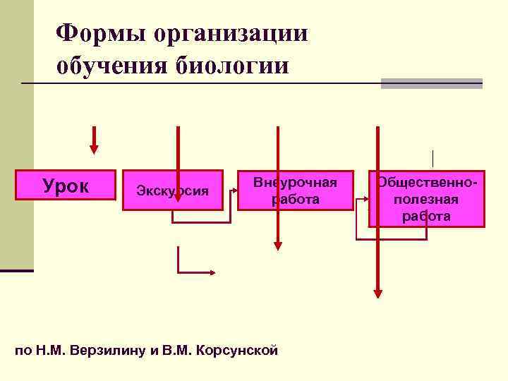  Формы организации обучения биологии Урок Внеурочная Общественно- Внеклассная Экскурсия работа полезная работа по