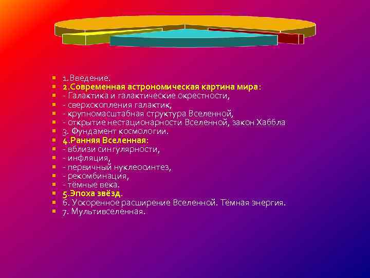  1. Введение. 2. Современная астрономическая картина мира: - Галактика и галактические окрестности, -