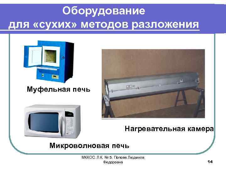 Оборудование для «сухих» методов разложения Муфельная печь Нагревательная камера Микроволновая печь МККОС. Л. К.