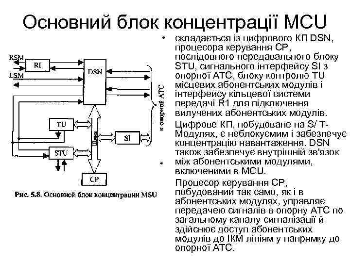 Основний блок концентрації MCU • складається із цифрового КП DSN, процесора керування СР, послідовного