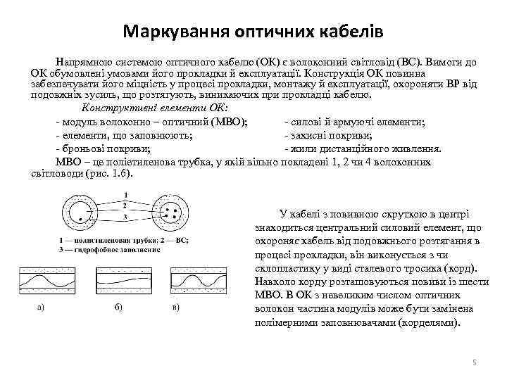 Маркування оптичних кабелів Напрямною системою оптичного кабелю (ОК) є волоконний світловід (ВС). Вимоги до