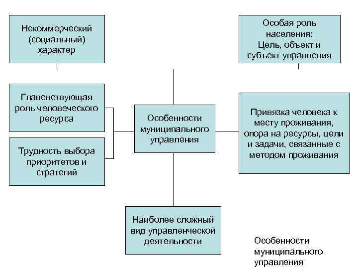 Особая роль населения: Цель, объект и субъект управления Некоммерческий (социальный) характер Главенствующая роль человеческого