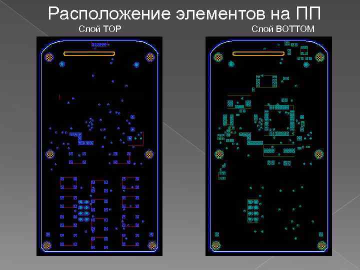 Расположение элементов на ПП Слой TOP Слой BOTTOM 