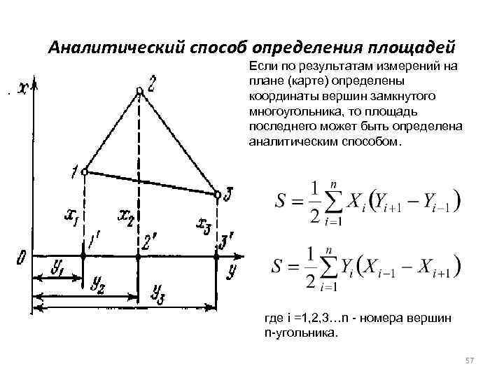 Аналитический способ определения площадей. Если по результатам измерений на плане (карте) определены координаты вершин