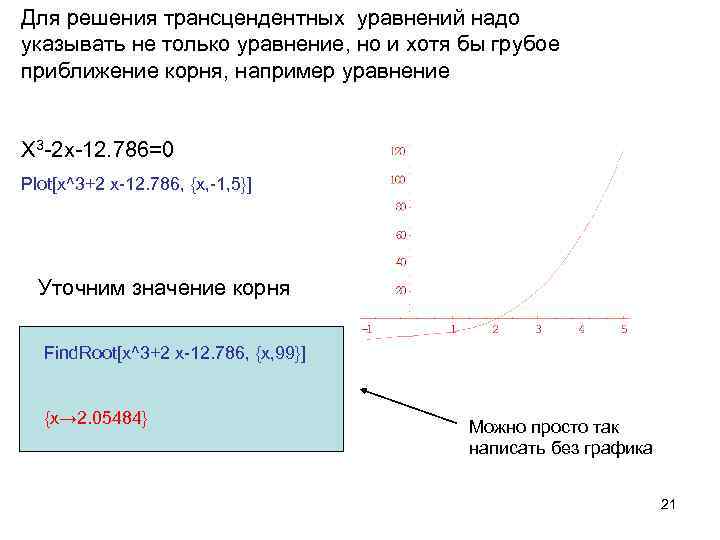 Для решения трансцендентных уравнений надо указывать не только уравнение, но и хотя бы грубое