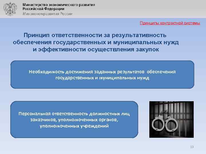 Принципы контрактной системы Принцип ответственности за результативность обеспечения государственных и муниципальных нужд и эффективности