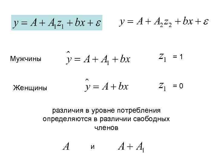 =1 Мужчины =0 Женщины различия в уровне потребления определяются в различии свободных членов и