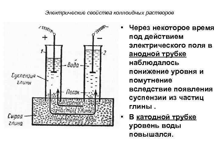 Электрические свойства коллоидных растворов • Через некоторое время под действием электрического поля в анодной