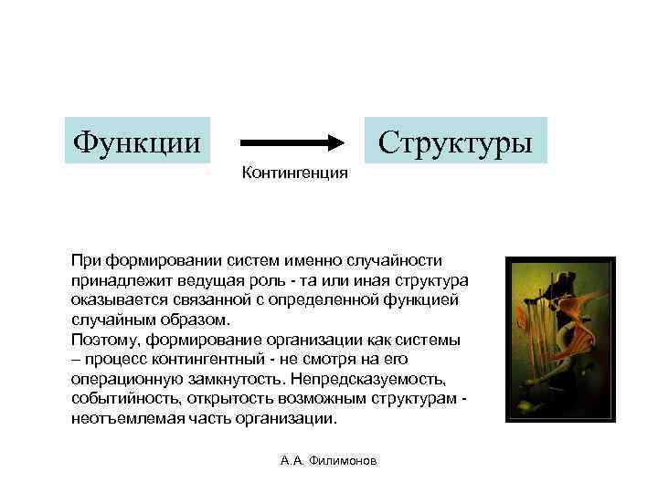 Функции Структуры Контингенция При формировании систем именно случайности принадлежит ведущая роль - та или