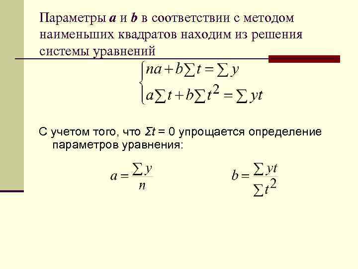 Параметры а и b в соответствии с методом наименьших квадратов находим из решения системы