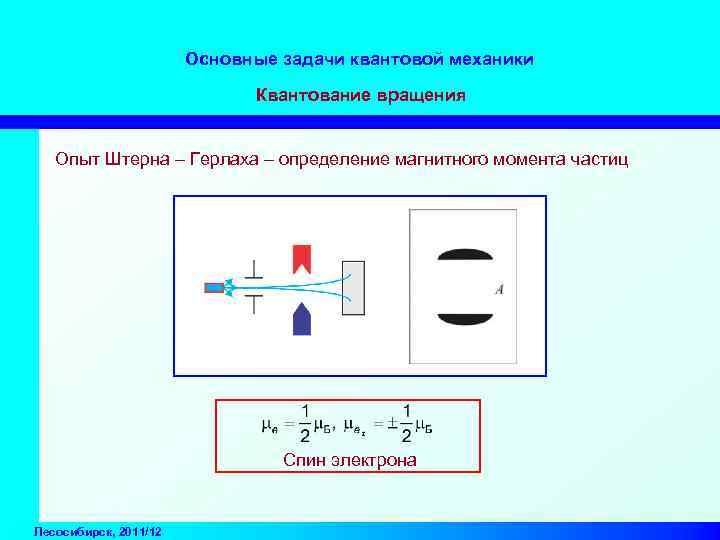Основные задачи квантовой механики Квантование вращения Опыт Штерна – Герлаха – определение магнитного момента