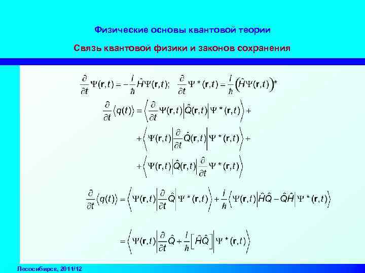 Физические основы квантовой теории Связь квантовой физики и законов сохранения Лесосибирск, 2011/12 