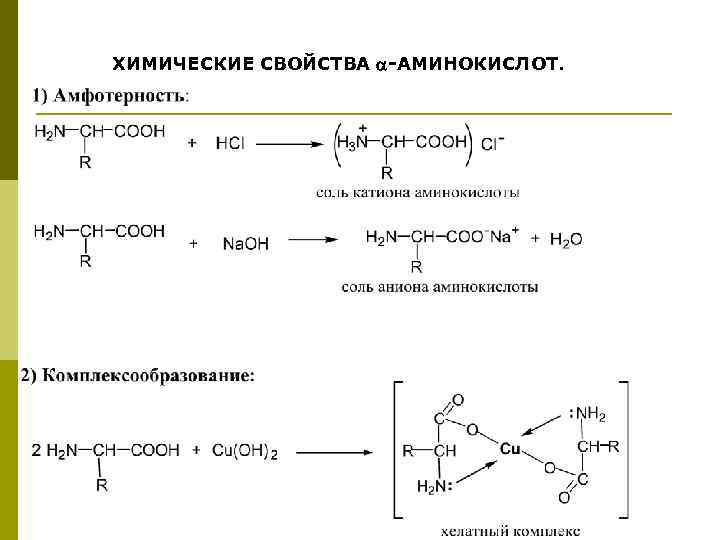 ХИМИЧЕСКИЕ СВОЙСТВА -АМИНОКИСЛОТ. 