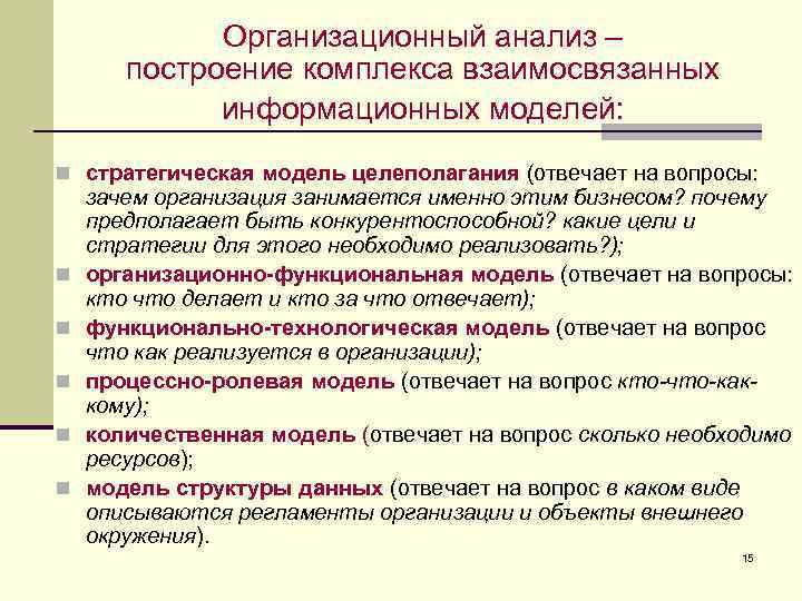 Анализ построения. Модели организационного анализа. Организационный анализ компании. Анализ информационных моделей. Создание комплекса взаимосвязанных моделей это.