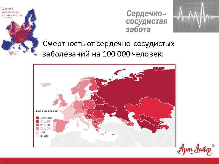 Смертность от сердечно-сосудистых заболеваний на 100 000 человек: 