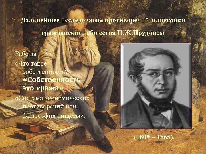 Дальнейшее исследование противоречий экономики гражданского общества П. Ж. Прудоном Работы «Что такое собственность? »