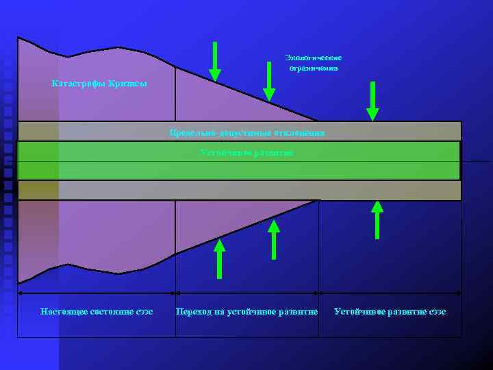 Экологические ограничения Катастрофы Кризисы Предельно-допустимые отклонения Устойчивое развитие Настоящее состояние сээс Переход на устойчивое
