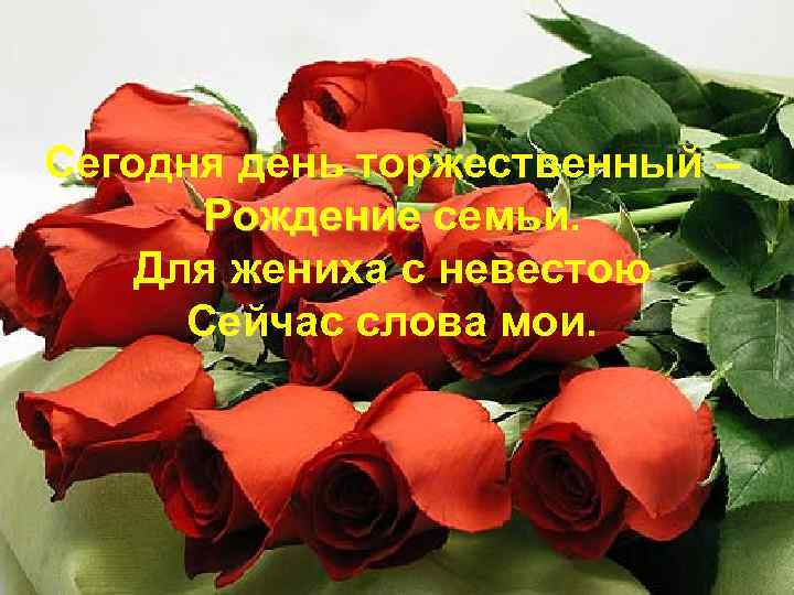 Сегодня день торжественный – Рождение семьи. Для жениха с невестою Сейчас слова мои. 