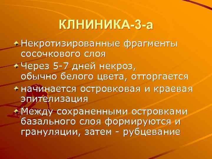 КЛНИНИКА-3 -а Некротизированные фрагменты сосочкового слоя Через 5 -7 дней некроз, обычно белого цвета,