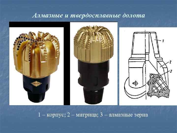 Алмазные и твердосплавные долота 1 – корпус; 2 – матрица; 3 – алмазные зерна