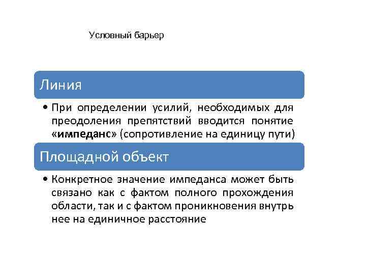 Условный барьер Линия • При определении усилий, необходимых для преодоления препятствий вводится понятие «импеданс»