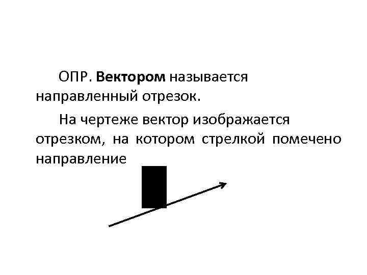 ОПР. Вектором называется направленный отрезок. На чертеже вектор изображается отрезком, на котором стрелкой помечено