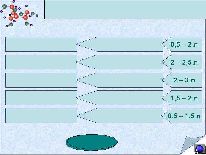 0, 5 – 2 л 2 – 2, 5 л 2– 3 л 1,