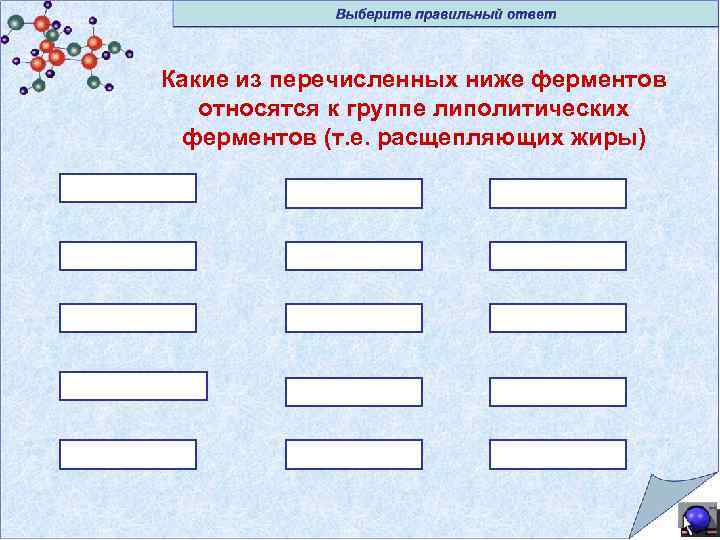 Какие из перечисленных ниже ферментов относятся к группе липолитических ферментов (т. е. расщепляющих жиры)