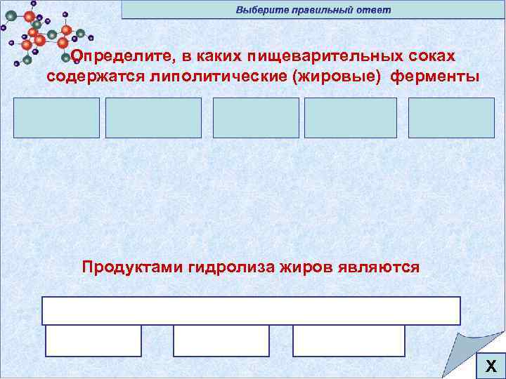 Определите, в каких пищеварительных соках содержатся липолитические (жировые) ферменты Продуктами гидролиза жиров являются глицерин,