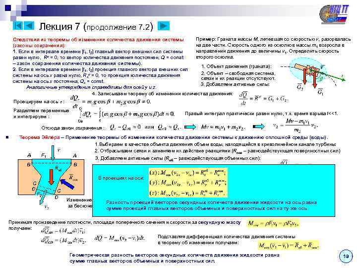  Лекция 7 (продолжение 7. 2) Следствия из теоремы об изменении количества движения системы