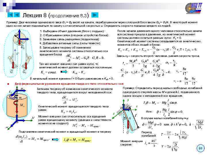  Лекция 8 (продолжение 8. 3) Пример: Два человека одинакового веса G 1 =