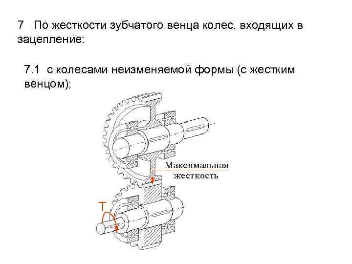 7 По жесткости зубчатого венца колес, входящих в зацепление: 7. 1 с колесами неизменяемой