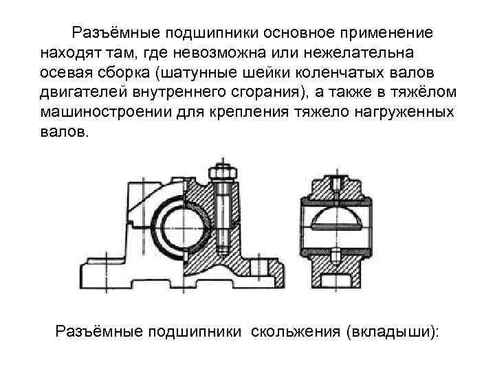 Разъёмные подшипники основное применение находят там, где невозможна или нежелательна осевая сборка (шатунные шейки