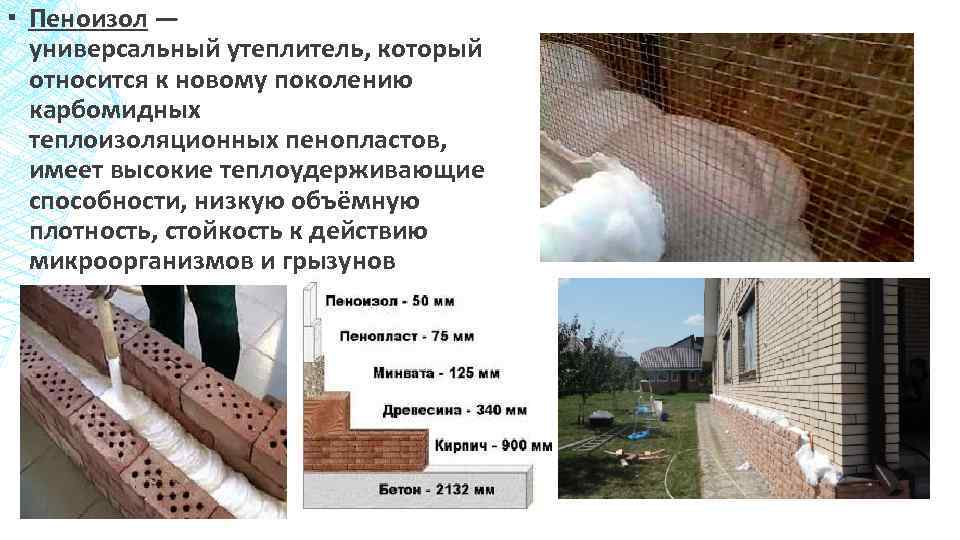 ▪ Пеноизол — универсальный утеплитель, который относится к новому поколению карбомидных теплоизоляционных пенопластов, имеет