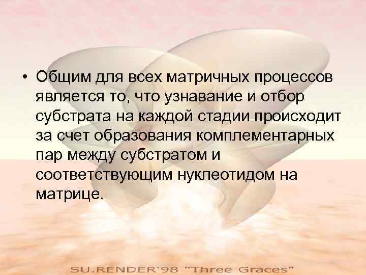 • Общим для всех матричных процессов является то, что узнавание и отбор субстрата