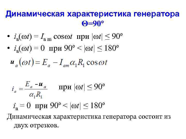 Динамическая характеристика генератора Θ=90º • ia(ωt) = Ia m cosωt при |ωt| ≤ 90º