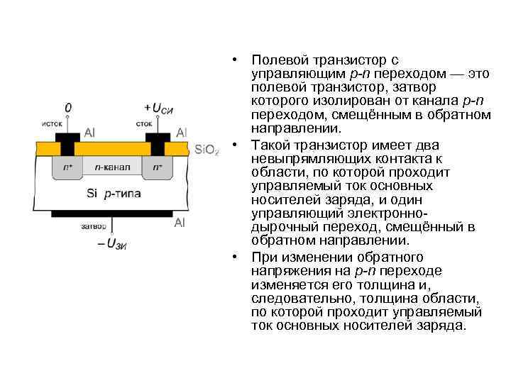  • Полевой транзистор с управляющим p-n переходом — это полевой транзистор, затвор которого