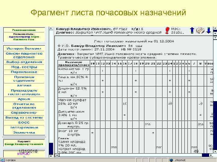 Фрагмент листа почасовых назначений 1/31/2018 49 