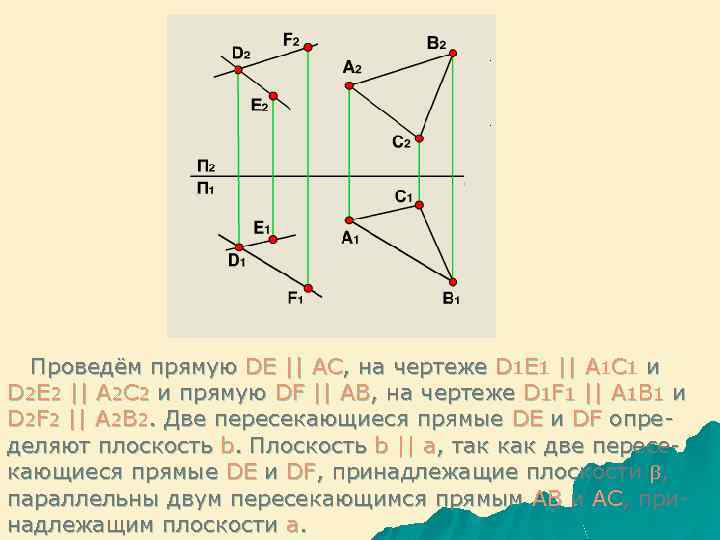 Проведём прямую DE || AC, на чертеже D 1 E 1 || А 1