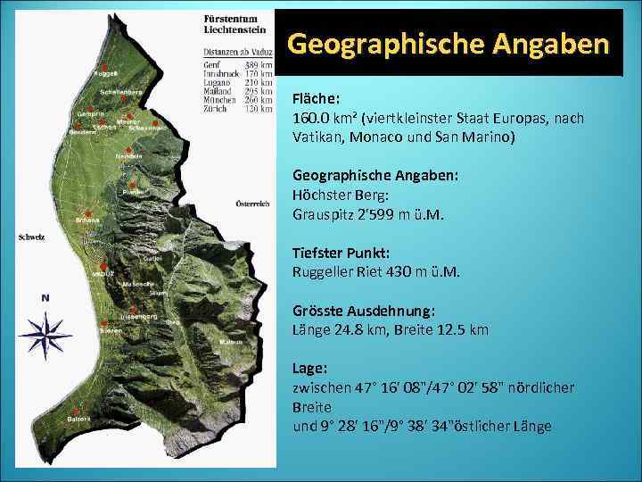 Geographische Angaben Fläche: 160. 0 km² (viertkleinster Staat Europas, nach Vatikan, Monaco und San