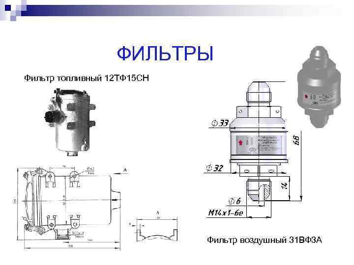 ФИЛЬТРЫ Фильтр топливный 12 ТФ 15 СН Фильтр воздушный 31 ВФ 3 А 